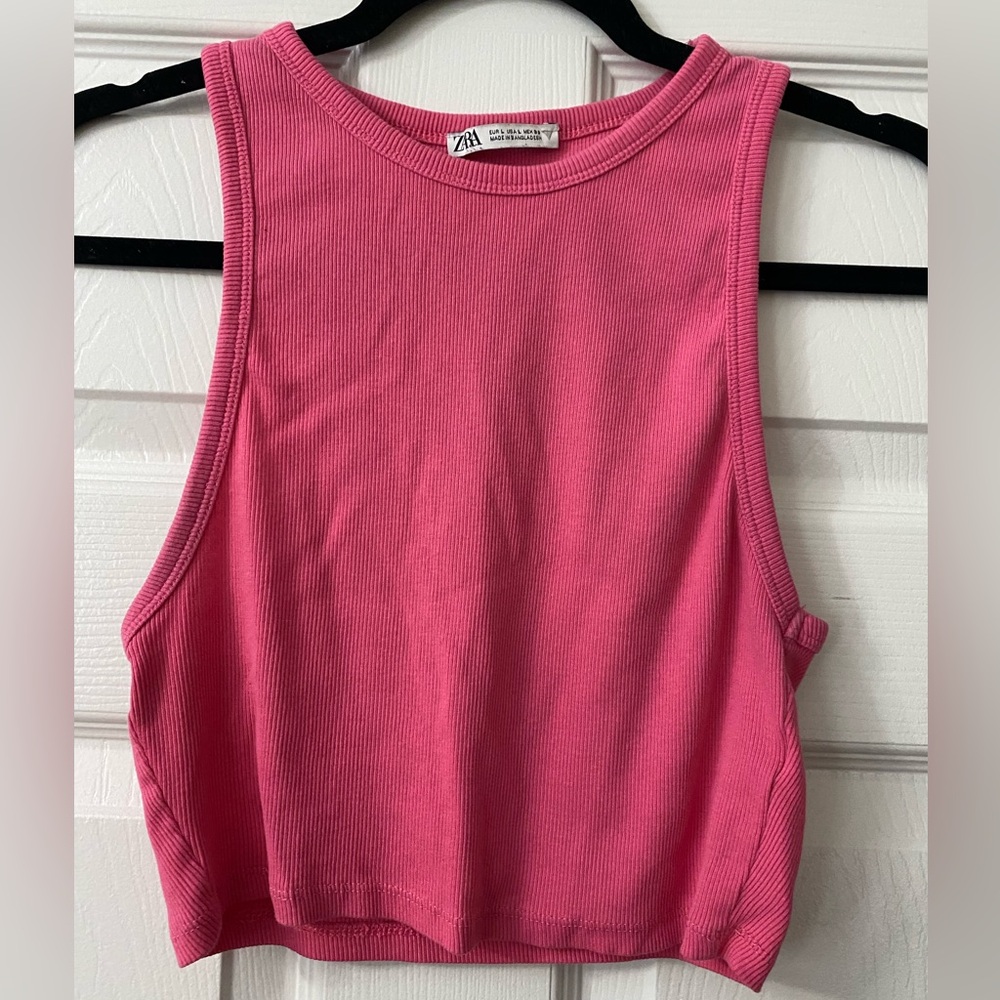 ZARA hot pink white cropped top